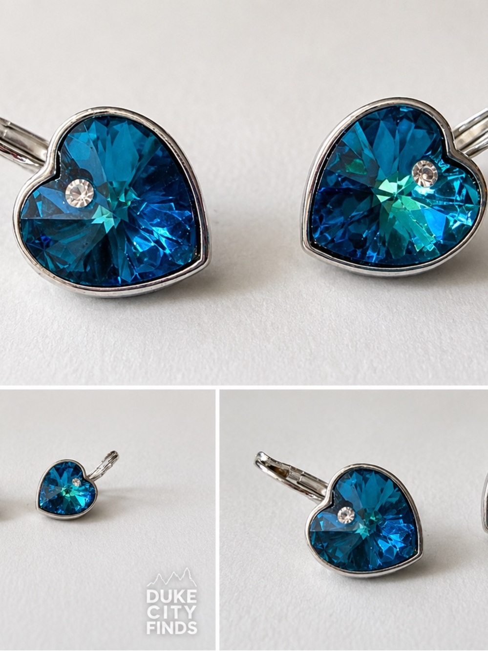 Blue Heart Crystal Drop Earrings